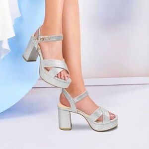 Sparkle glitter silver chunky platform block heels size 9 brand new